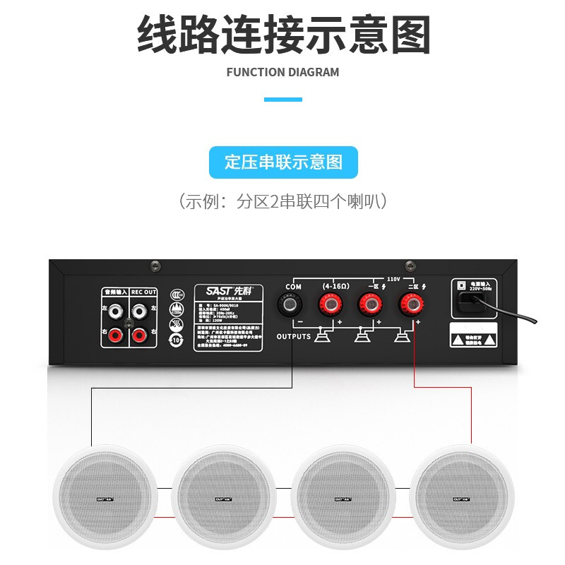 先科（SAST）SA-5016 家庭影院 专业定压定阻大功率AV功放机家用电视音响放大器 （黑色）