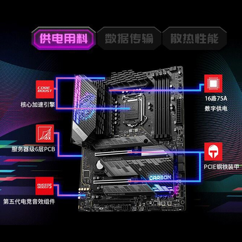 微星(MSI)MPG Z590 GAMING  CARBON WiFi暗黑电脑主板 支持WiFi6E CPU 11700K/11900K(Intel Z590/LGA 1200)