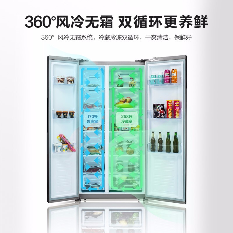 美菱(MELING)428升 对开门冰箱双开门 净味杀菌 -32度速冻 大容量电冰箱 BCD-428WECX