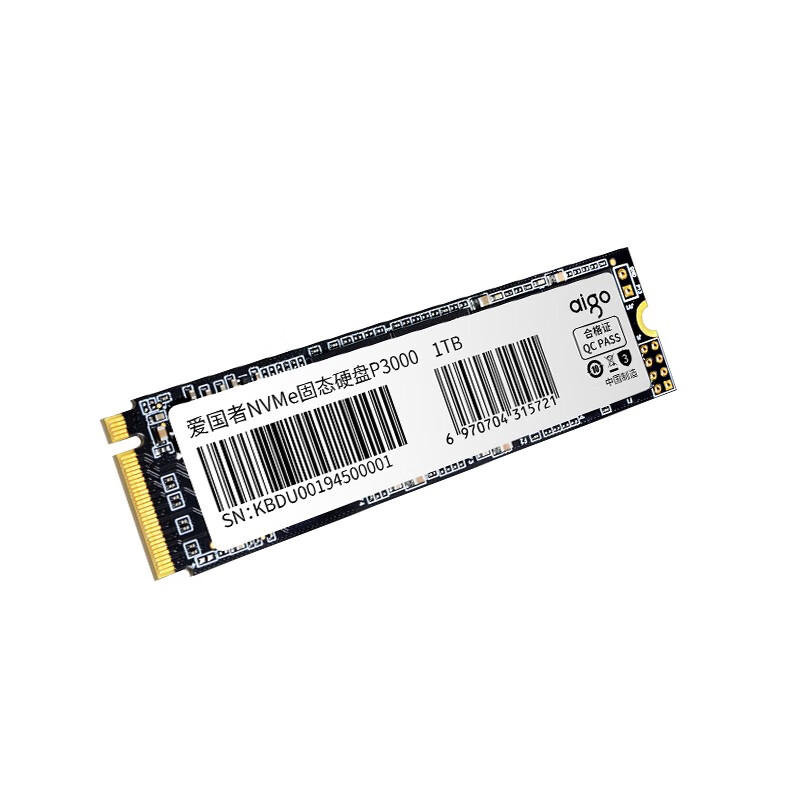 爱国者 (aigo) 1TB SSD固态硬盘 M.2接口(NVMe协议) P3000 高性能版 读速高达3300MB/s 写速高达2900MB/s