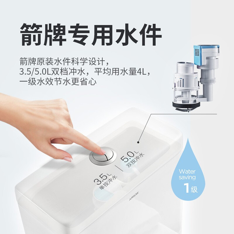 箭牌（ARROW）AE1015-1L 家用马桶虹吸式节水防臭静音抽水连体坐便器 400坑距