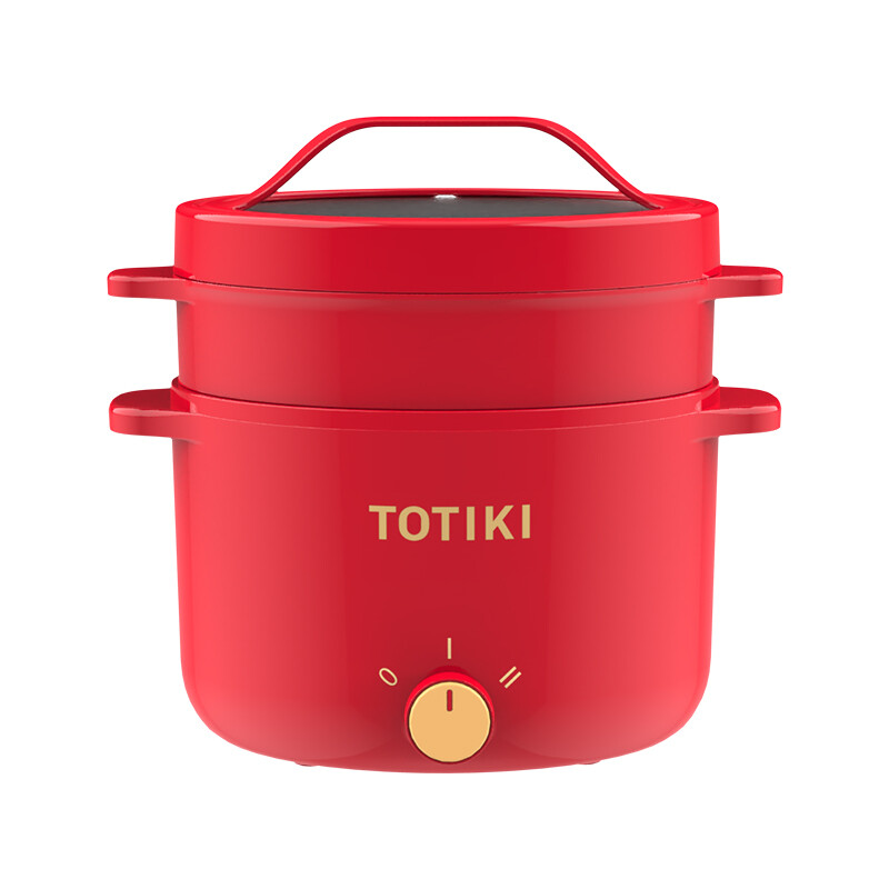 拓幾（TOTIKI）日本品牌電煮鍋多功能電熱鍋家用不粘電炒鍋宿舍學(xué)生寢室電蒸鍋烤涮一體鍋煮面燉火鍋 2.0Ｌ蒸籠款（中國紅）