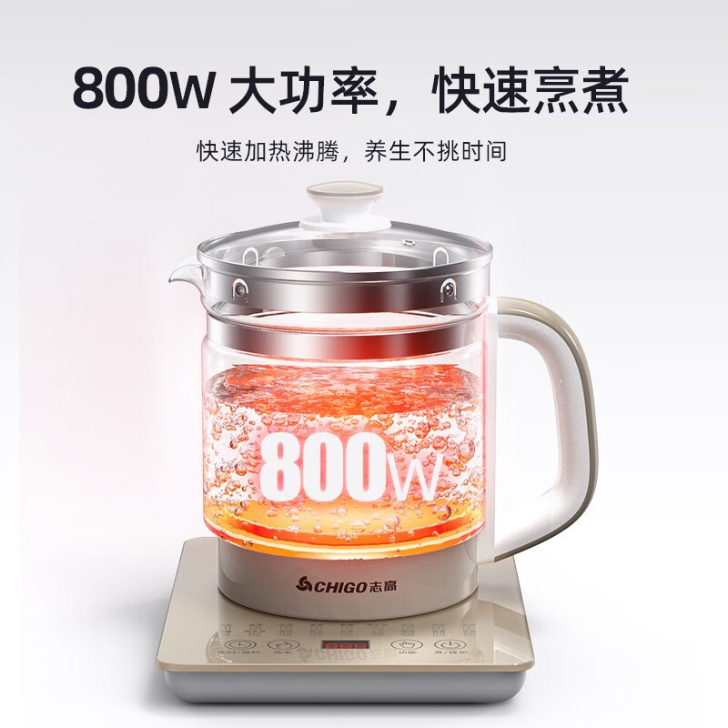 志高（Chigo）养生壶 电热水壶烧水壶茶壶煮茶器玻璃水壶中药壶1.8L大容量 标准款