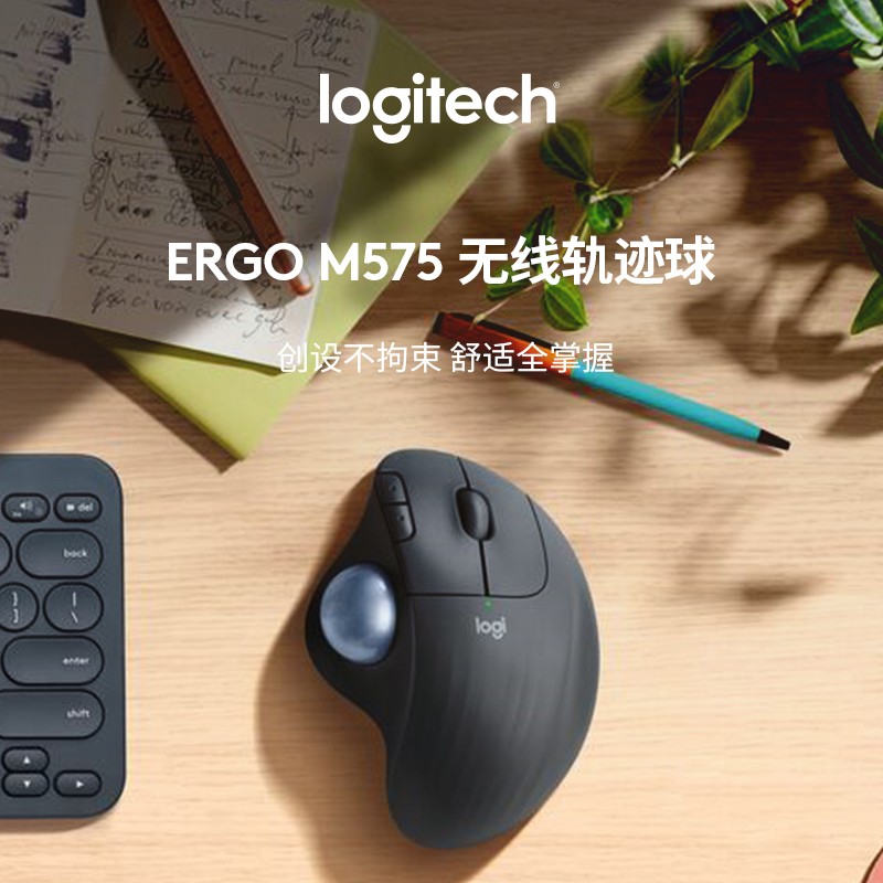 罗技（Logitech）ERGO M575/M570无线轨迹球鼠标 专业绘图防鼠标手 人体工程学设计 M575-石墨黑