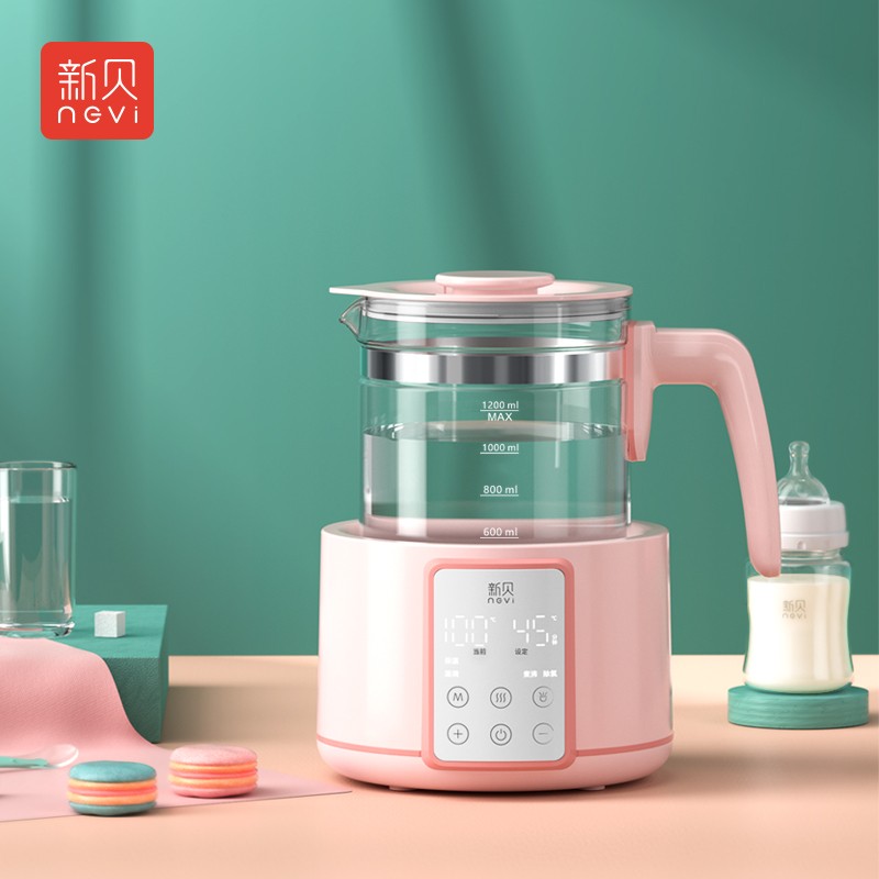 新贝恒温调奶器1.2L 多功能恒温婴儿冲泡奶粉热水壶 温奶暖奶器玻璃水壶8628