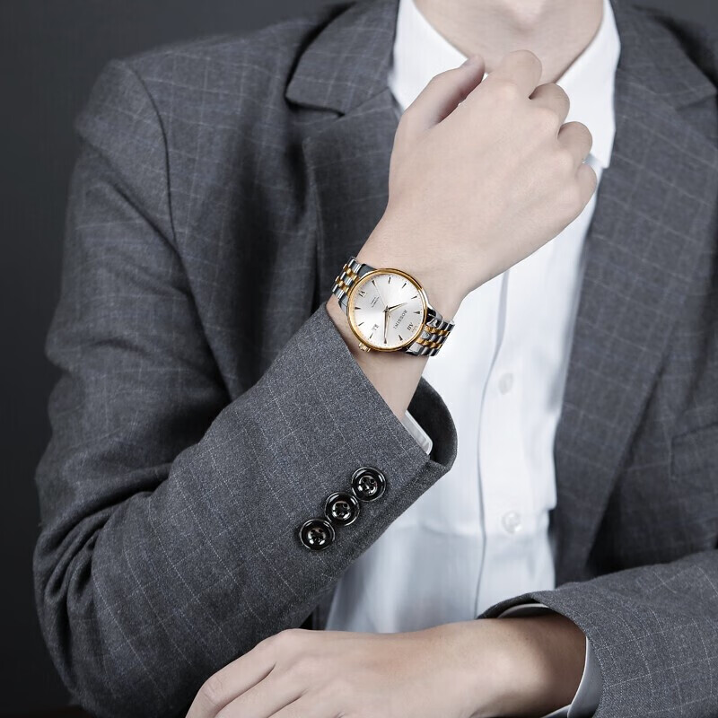 罗西尼(ROSSINI) 手表 启迪系列简约百搭自动机械男表日历白盘金色钢带517773T01E
