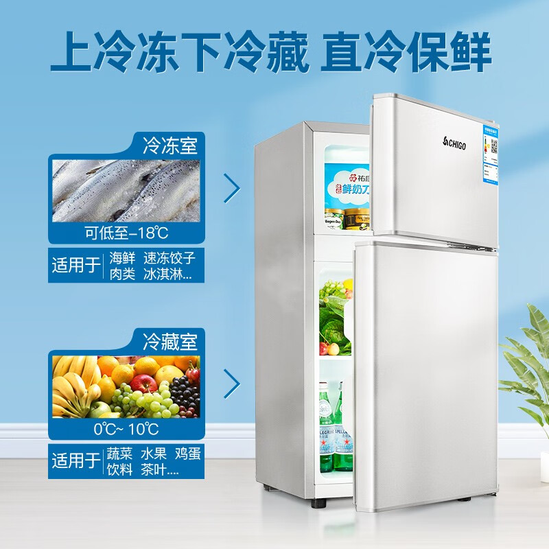 志高（CHIGO）【送货上门】 双门冰箱小型电冰箱 迷你家用小冰箱宿舍冷冻冷藏冷冻节能特价 【BCD-35P118-L银色】