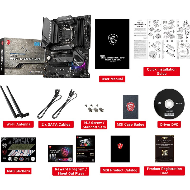 微星(MSI)MAG B560 TOMAHAWK WiFi 战斧导弹电脑主板 支持WiFi6E 11600KF/10700/11700(INTEL B560/LGA 1200)