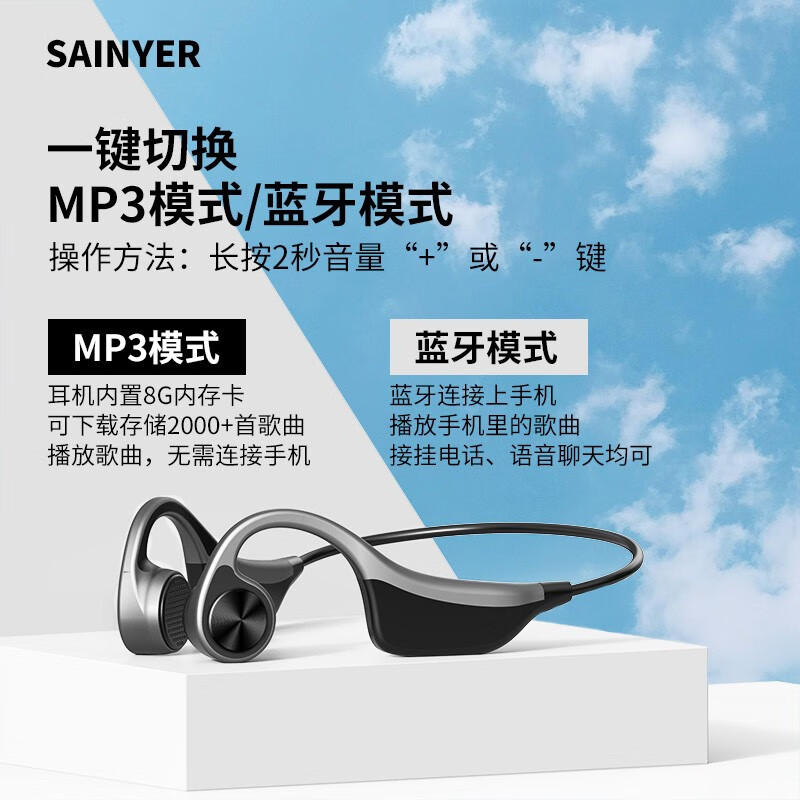赛尼尔（Sainyer）B2 骨传导蓝牙耳机无线运动跑步骑行挂耳式骨传感随身MP3式自带内存 适用苹果华为小米手机