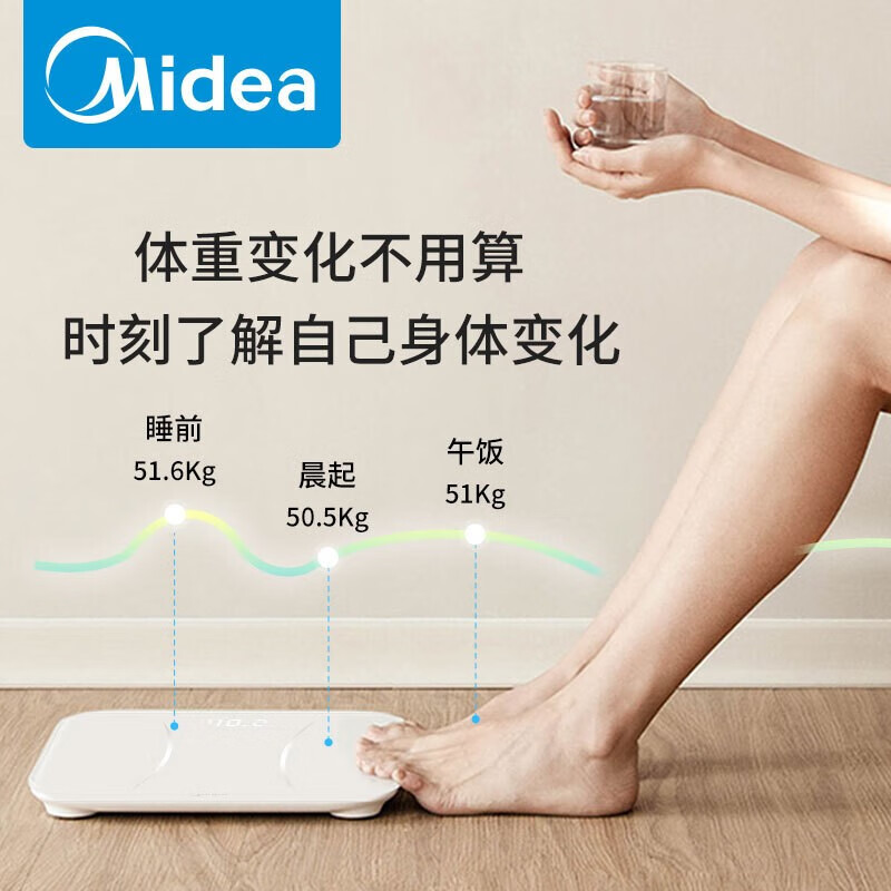 美的（Midea)体重秤 家用健康电子秤 智能体重秤 Led显示健身减肥运动 MS-CW4白色