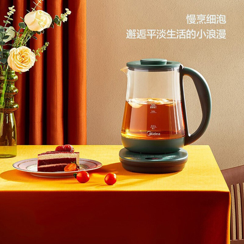 %title插图%num 美的(Midea)养生壶煮茶器热水壶烧水壶煮茶壶花茶壶电茶壶1.5L/0.6L电水壶 【复古苍绿】送煮蛋架丨YS15X1-601