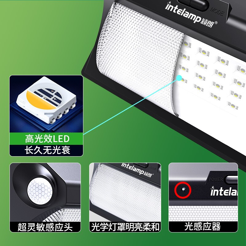 颖朗（Intelamp）分体式太阳能灯人体感应路灯led家用新农村照明室外别墅花园庭院园林景观装饰户外防水壁灯
