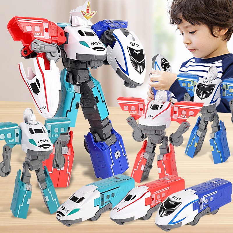 奥智嘉 儿童变形玩具金刚机器人和谐号火车三合一拆装双面模型玩具男孩
