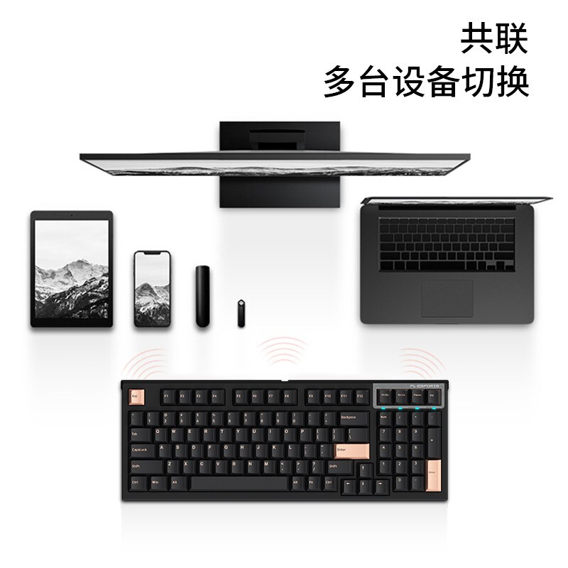 腹灵 FL980 98键 机械键盘 LOL电竞游戏热拔插机械键盘 三模无线版-全键可换轴-黑色款 ROSA 凯华稀有轴