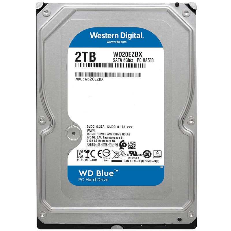 西部数据(Western Digital)蓝盘 2TB SATA6Gb/s 256MB 7200RPM 台式机械硬盘(WD20EZBX)