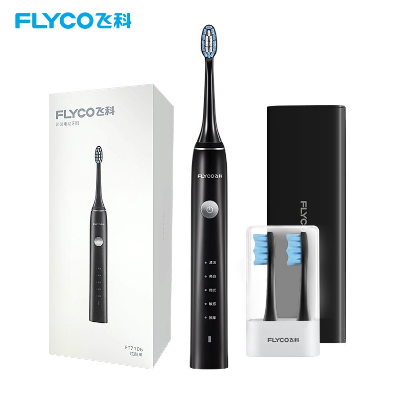 飞科（FLYCO）电动牙刷FT7106-炫酷黑成人家用情侣款充电式全自动声波震动软毛牙刷（配刷头两支）