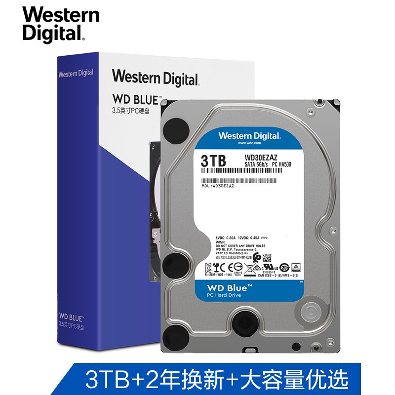 西部数据(WD)蓝盘 3TB SATA6Gb/s 256MB 台式机械硬盘(WD30EZAZ)