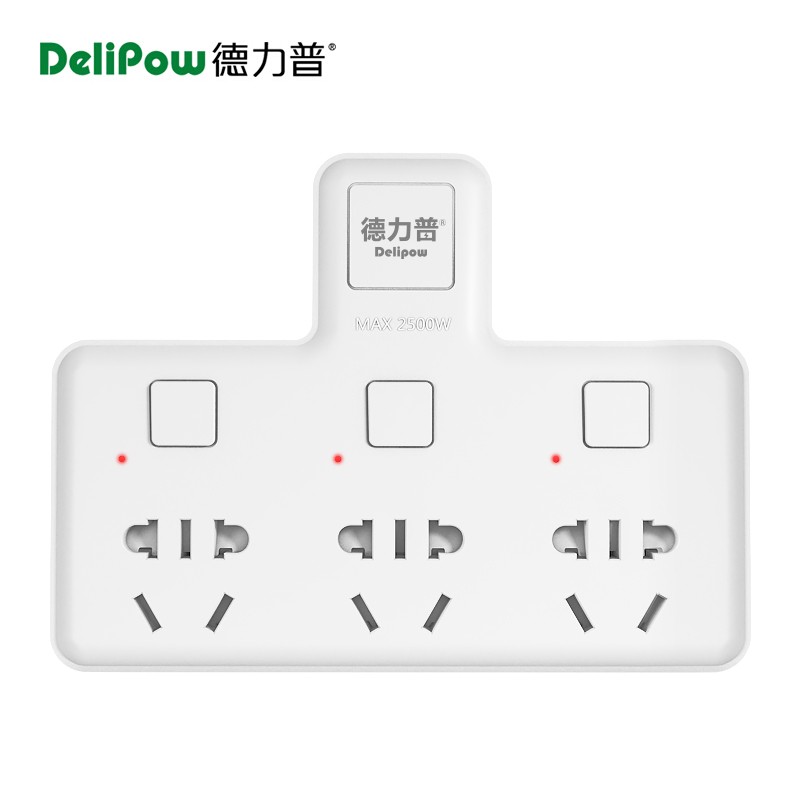 德力普（Delipow）排插 一转三多功能插座 分控开关/USB插座转换器/无线插座/插线板/插头 3个两角插口+3个三角插口