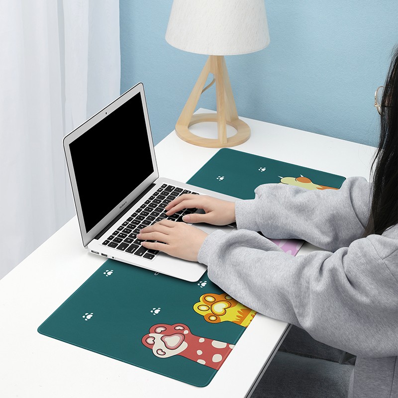 BUBM 鼠标垫超大号卡通动物办公桌垫笔记本电脑垫学生书写桌面垫电竞游戏垫键盘垫 XJZD-B 举起猫爪墨绿大号