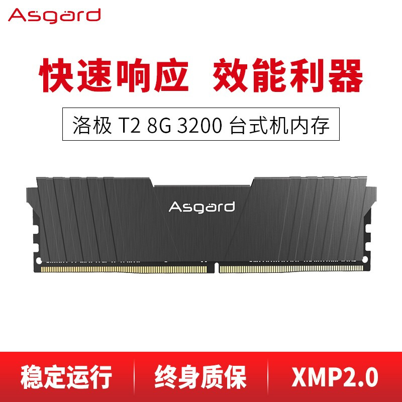阿斯加特（Asgard）8GB 3200频率 DDR4 台式机内存条 洛极51℃灰-游戏利器/电竞超频/T2