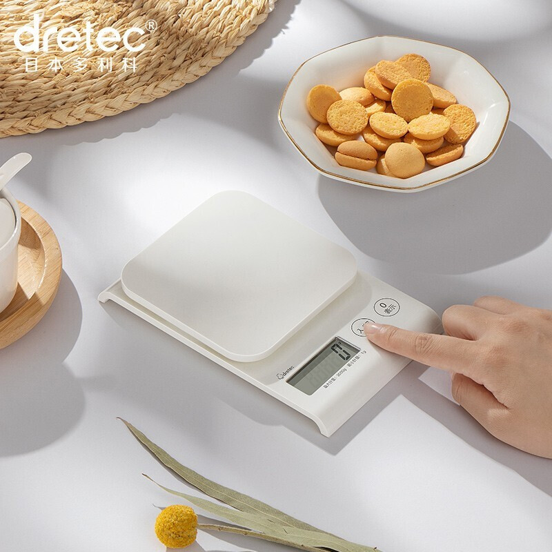 日本多利科（Dretec）厨房秤食物称咖啡秤厨房电子秤烘焙电子秤克称高精度家用烘焙秤KS-723简约白