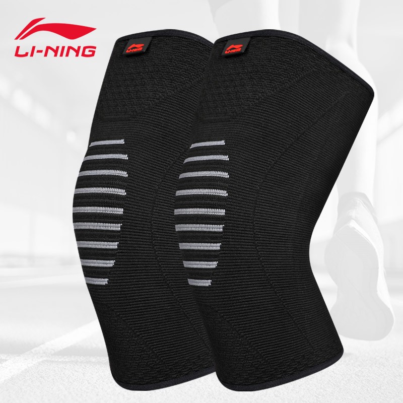 李宁 LI-NING 运动针织透气护膝男女 篮球跑步登山健身运动护膝 916-3 黑色 2只装L码