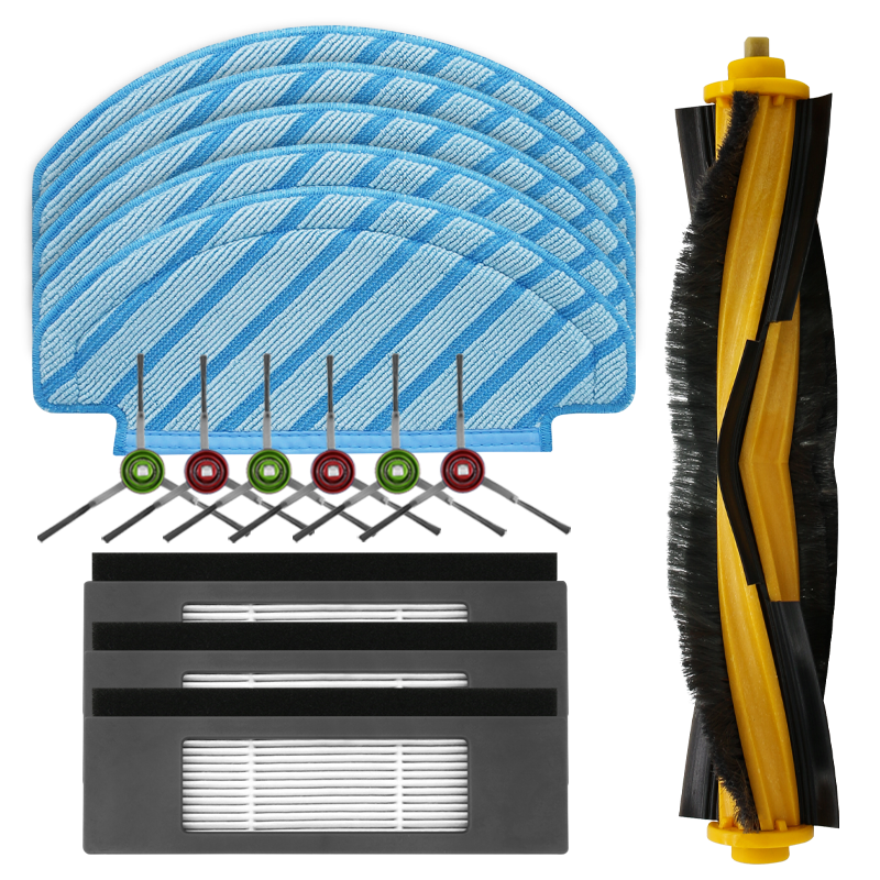 配科沃斯扫地机器人配件N8 pro AIVI T8 T9 PRO边刷抹布滤芯水箱支架尘盒清洁液 主刷1只+滤芯3只+滤棉3片+抹布5片+边刷6只