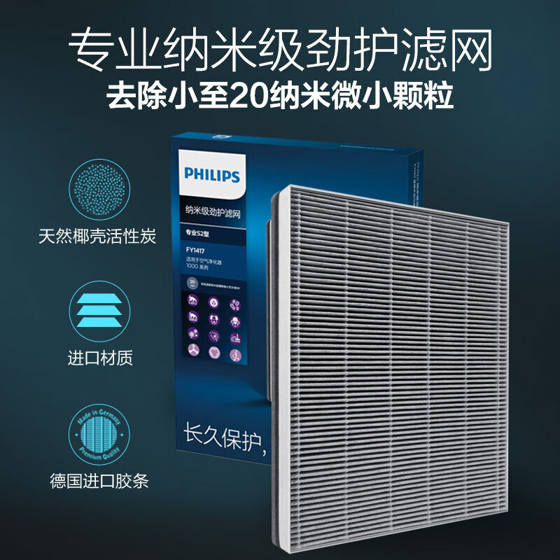 飞利浦（PHILIPS）FY1417 纳米级劲护滤网滤芯 适用于空气净化器AC1216