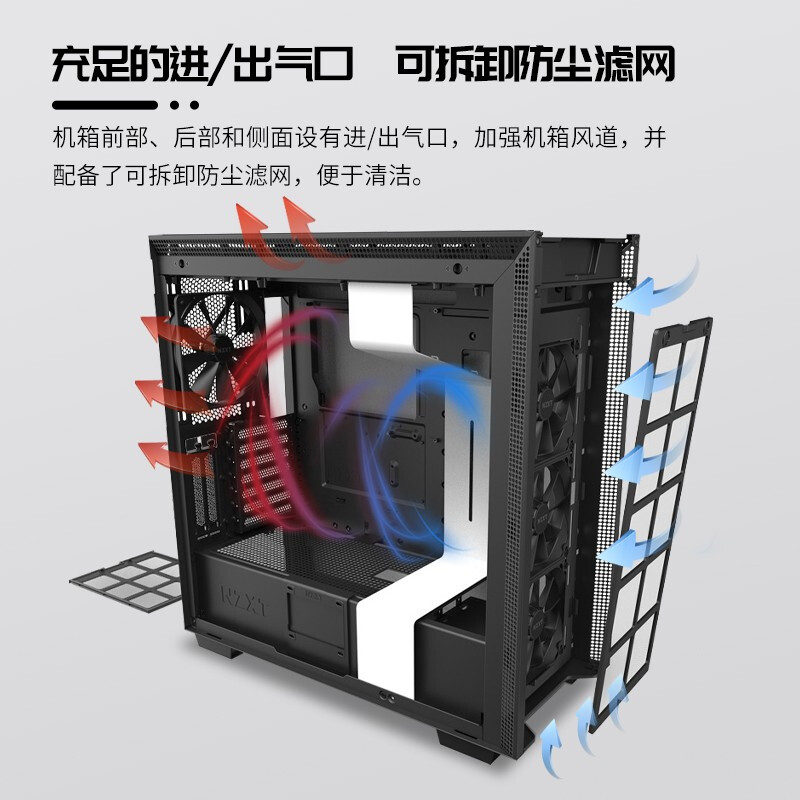 恩杰 NZXT H710i 白色 DIY中塔ATX机箱（一键开启钢化玻璃侧板/前置USB-C/显卡垂直安装/控制器升级）