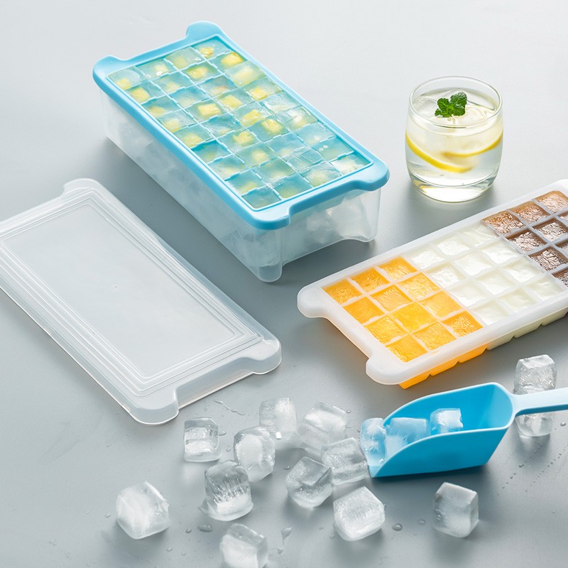 天喜(TIANXI) 硅胶冰块模具自制带盖冰块盒模型 冰格雪糕模具 带冰铲制冰器 冰箱冻冰格模具2层72格