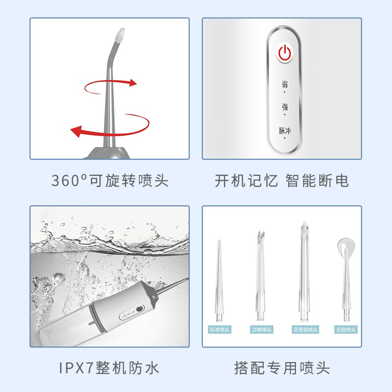 康恩寿电动冲牙器便携洗牙器家用水牙线洁牙器牙缝口腔清洁器正畸牙垢清除器牙齿冲洗器 预防牙结石 白色