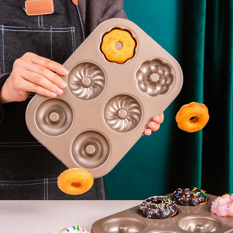 百钻 6连花型甜甜圈模 家用空心小面包蛋糕模具 烤箱用不粘烘焙工具