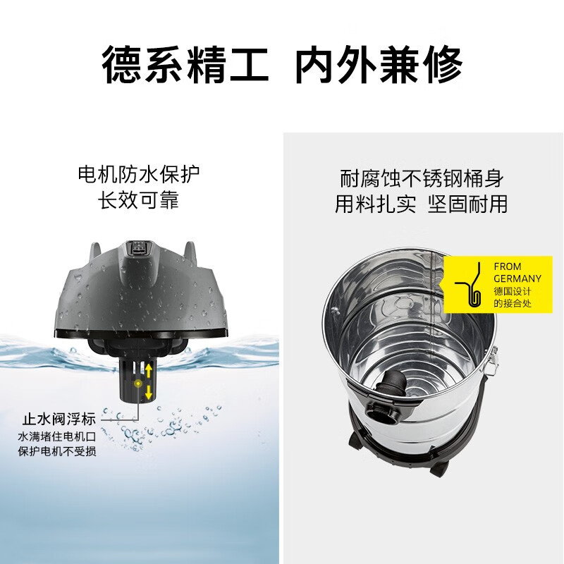 KARCHER卡赫 工业商用家用吸尘器大功率干湿两用桶式 德国凯驰集团NT20/1