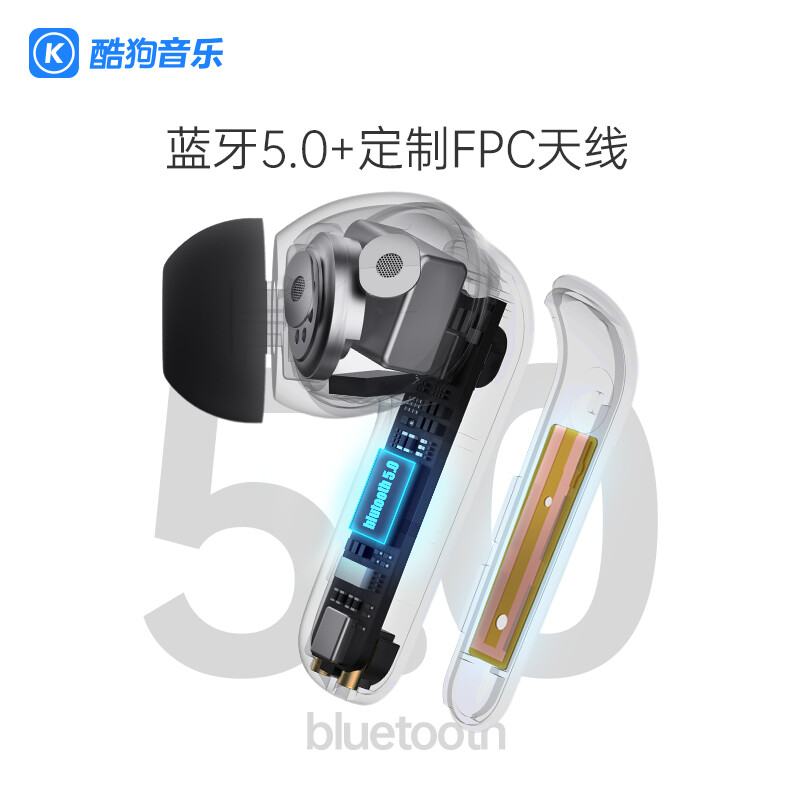 酷狗（KUGOU）M7真无线主动降噪蓝牙耳机入耳式音乐运动通用苹果安卓手机 星空灰