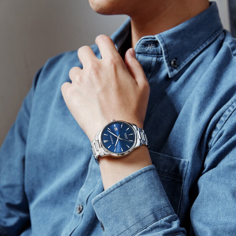 罗西尼(ROSSINI) 手表 启迪系列经典百搭自动机械男表日历夜光蓝盘钢带 赠20mm黑色表带519935W05D