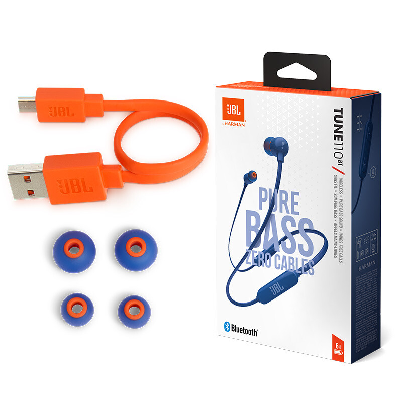 JBL TUNE 110BT 蓝牙无线耳机 运动音乐游戏耳机 苹果华为小米入耳式耳机 带麦可通话 蓝色