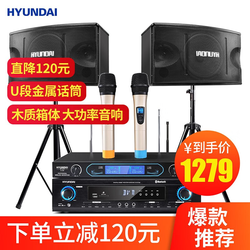 %title插图%num HYUNDAI/现代家庭影院ktv音响套装家用k歌点歌机电脑电视客厅卡拉ok全套专业功放音箱设备 10吋音响