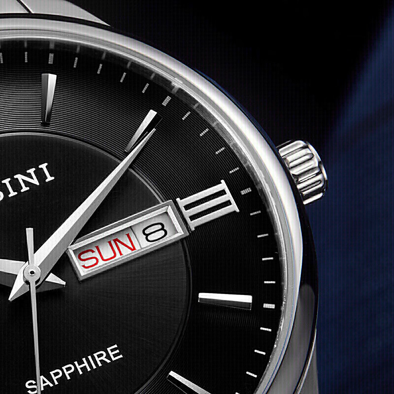 罗西尼(ROSSINI) 手表 启迪系列经典石英男表双日历黑盘钢带618573W04F