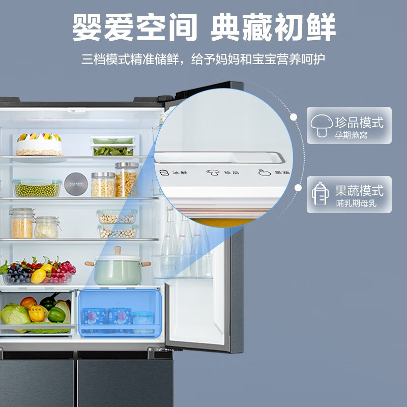 美的(Midea)513升电冰箱十字对开门家用超薄四开门风冷无霜一级能效双变频温湿精控智能家电BCD-513WTPZM(E)