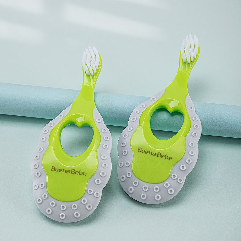 Buena bebe婴幼儿童宝宝细软毛牙刷 1-3岁（2支装）口腔清洁 小刷头 训练护龈护齿乳牙牙刷-绿色