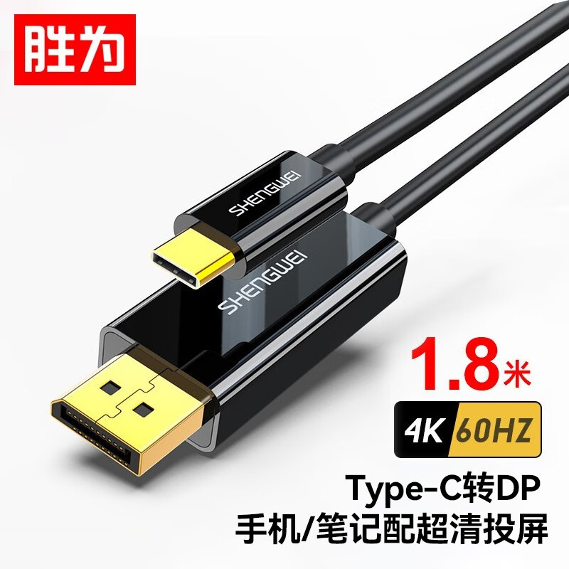 胜为（shengwei）Type-C转DP转换器线 1.8米 USB-C扩展坞 适用苹果Mac笔记本电脑接电视显示器投屏线 DS-301