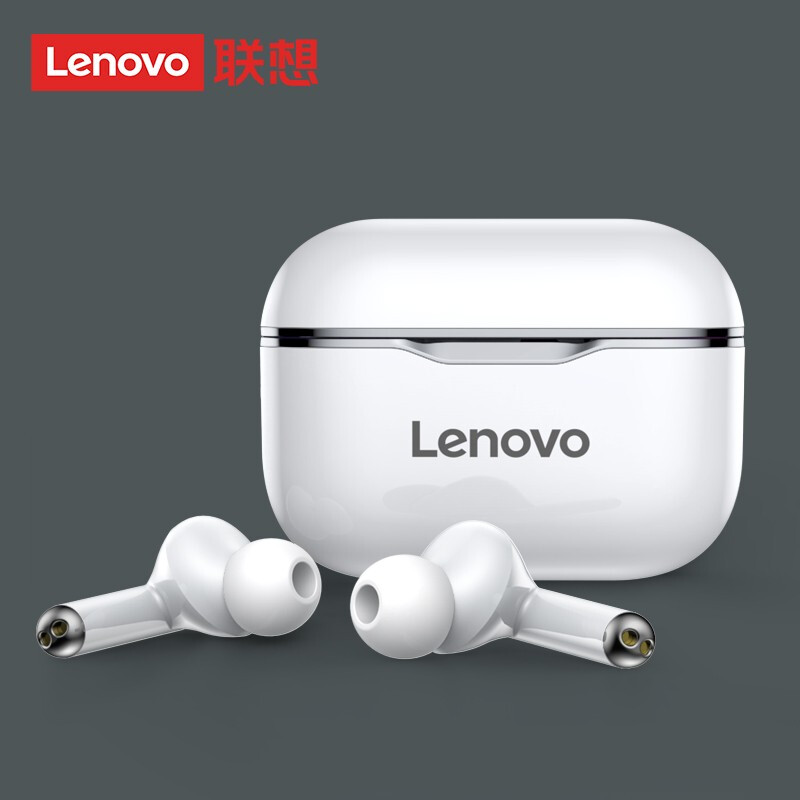 联想（Lenovo）真无线蓝牙耳机 音乐耳机运动跑步 通用苹果华为 LP1白色灰边