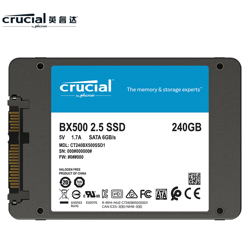 英睿达（Crucial）240G SSD固态硬盘 SATA3.0接口 BX500系列 美光原厂出品