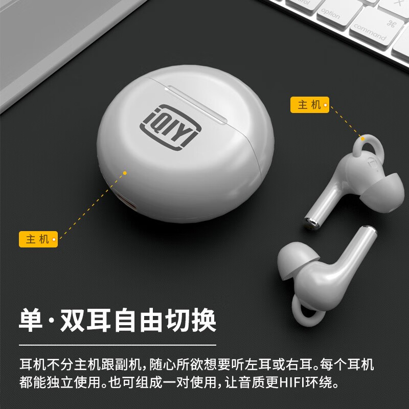 爱奇艺（iQIYI）TWS入耳式蓝牙耳机 双耳运动降噪耳机 新说唱联名款 安卓苹果通用 白色
