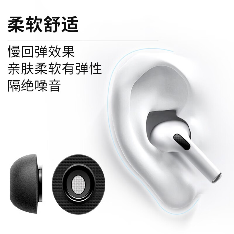 KMaxAI airpods pro可替换耳帽 入耳式耳机记忆海棉套慢回弹C套 苹果无线蓝牙耳机三代耳塞套（小号2个）黑色