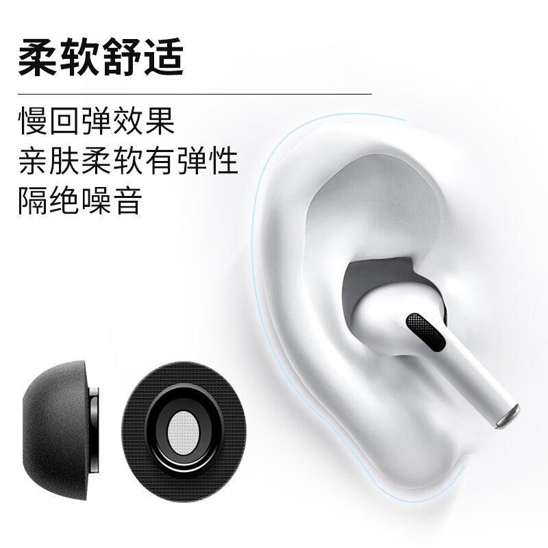 KMaxAI airpods pro可替換耳帽 入耳式耳機(jī)記憶海棉套慢回彈C套 蘋(píng)果無(wú)線藍(lán)牙耳機(jī)三代耳塞套（小號(hào)2個(gè)）黑色