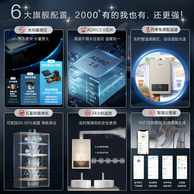 美的（Midea）16升燃气热水器天然气 水量伺服恒温多点用水无干扰磁净化健康洗 APP控制JSQ30-MJ3