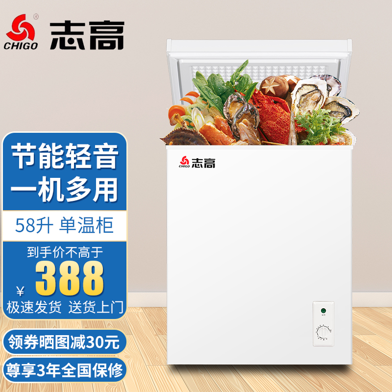 志高（CHIGO）【送货上门】冰柜家用冷柜 冷藏冷冻转换冰柜卧式小冰柜 58升【性价款 全国联保】
