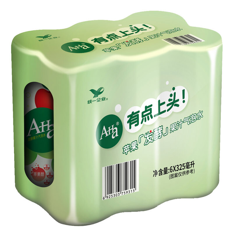 统一 A-Ha 苹果味 发酵果汁 气泡水  325ML 罐装 6连罐