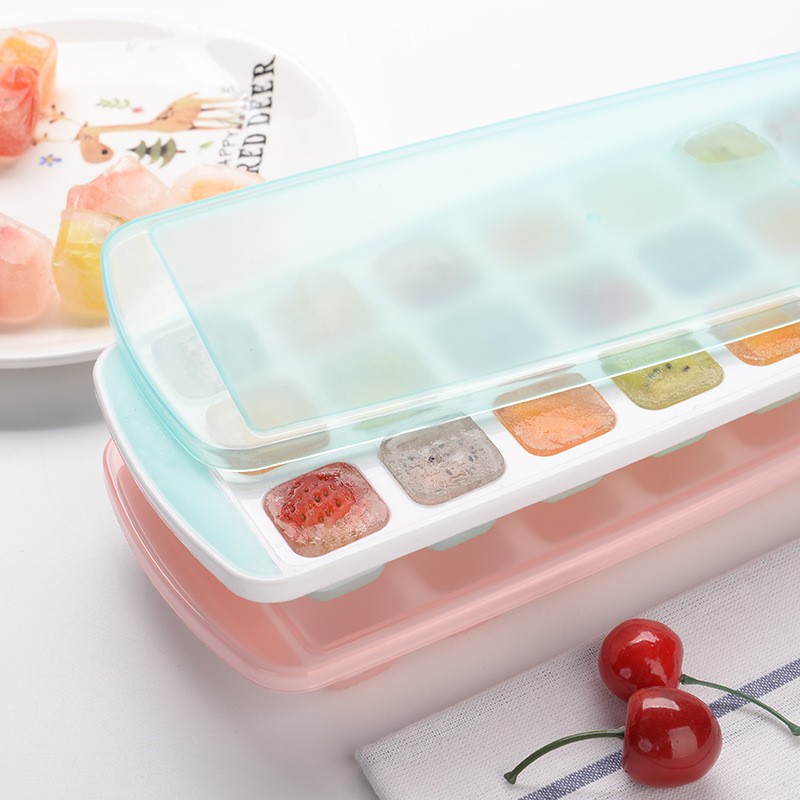 杰凯诺 冰格盒硅胶带盖子 软底按压出冰冰格模具 21格冰格冰块 冰箱制冰盒 DIY制冰器 粉色